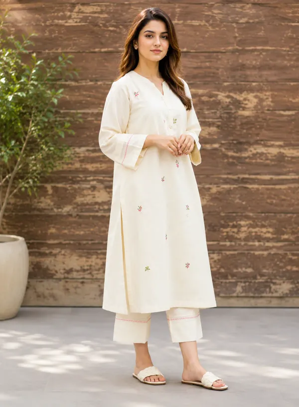 Off_White_Cotton_Embroidered_Kurta_Pant_Set_For_Women