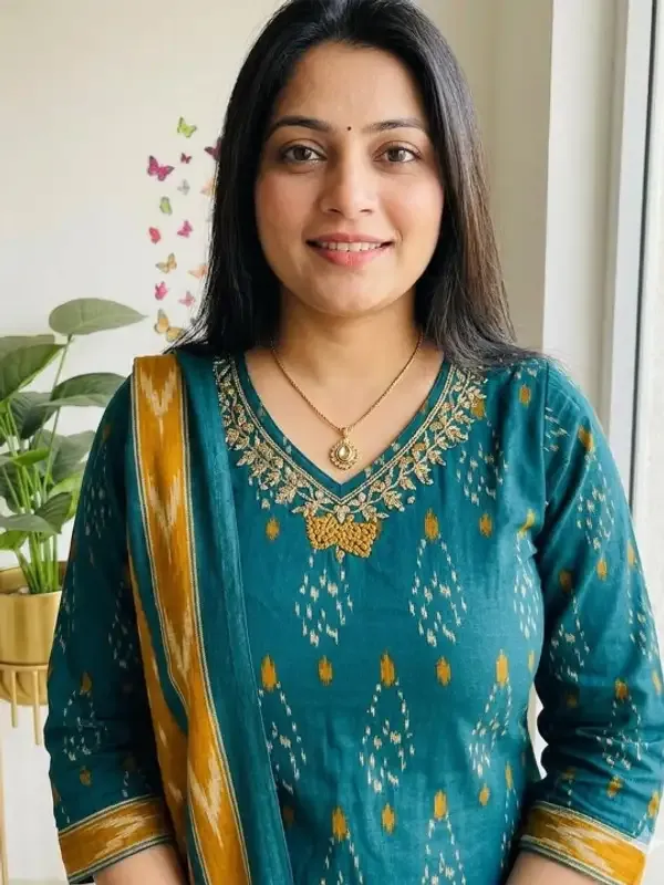 Teal_Cotton_Ajrak_Ikat_Printed_Kurta_Pant_Dupatta_Set_For_Women