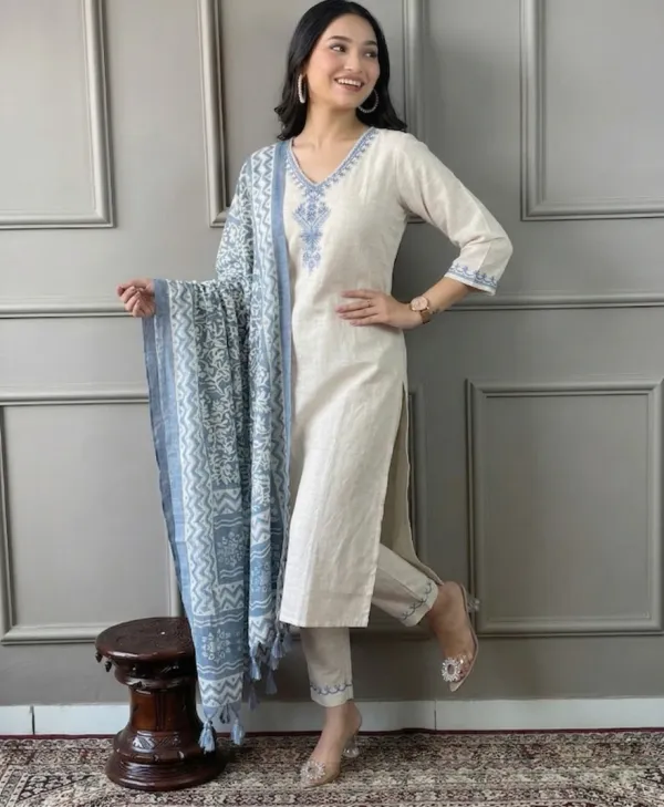 Off_White_Blue_Cotton_Flex_Embroidery_Suit_Set_With_Silk_Dupatta_For_Women