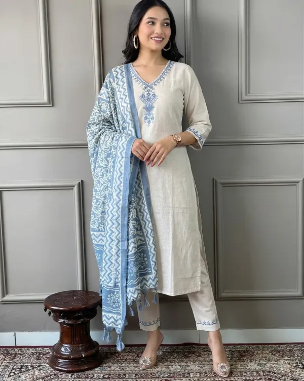 Off_White_Blue_Cotton_Flex_Embroidery_Suit_Set_With_Silk_Dupatta_For_Women