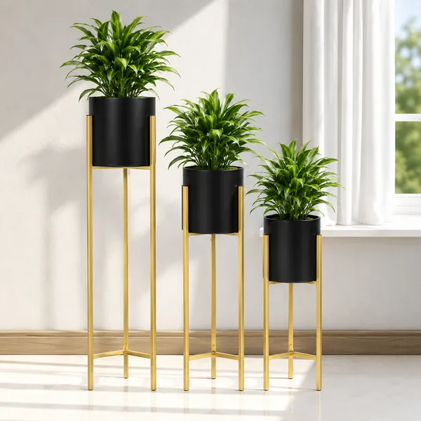Metal_Modern_Black_Planter_Stand_Set
