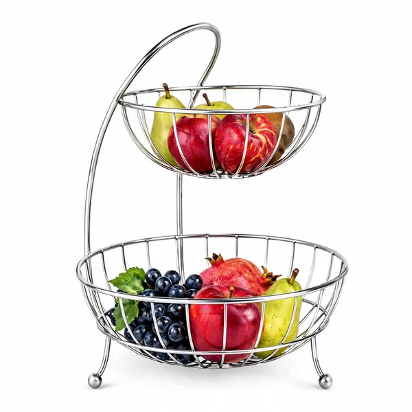 Silver_Metal_Two-Tier_Fruit_Basket_For_Kitchen,_Dining_Area,_Fruit_And_Vegetable_Storage