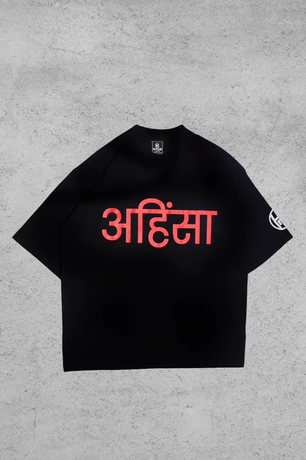 Ahinsa_Non_Violence_Drop_Shoulder_Tee_Black