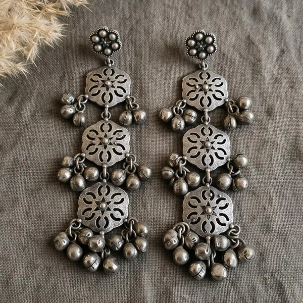 Mohati_Mitali_3_Layer_Silver_Plated_Ghungroo_Long_Earrings