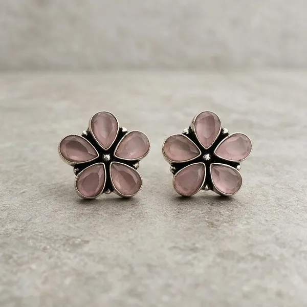 Aster_Flower_Silver_Plated_Pink_Studs_Earring