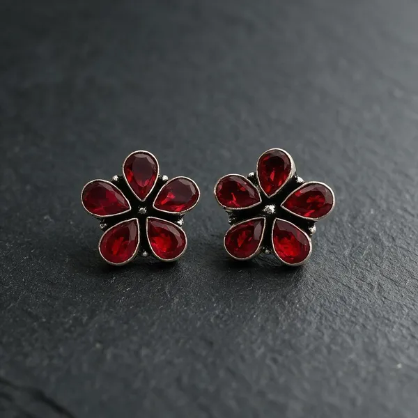 Aster_Flower_Silver_Plated_Ruby_Studs