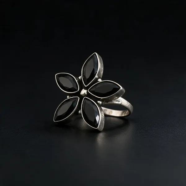 Padma_5_Leaves_Black_Stone_Silver_Plated_Flower_Ring