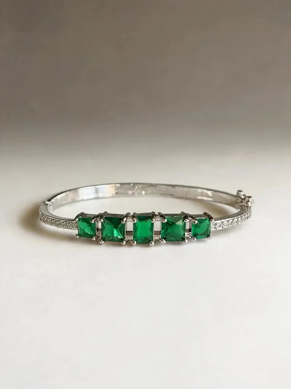 Zivara_Ad_Green_Square_Stone_Microplated_Openable_Bracelet_Cuff