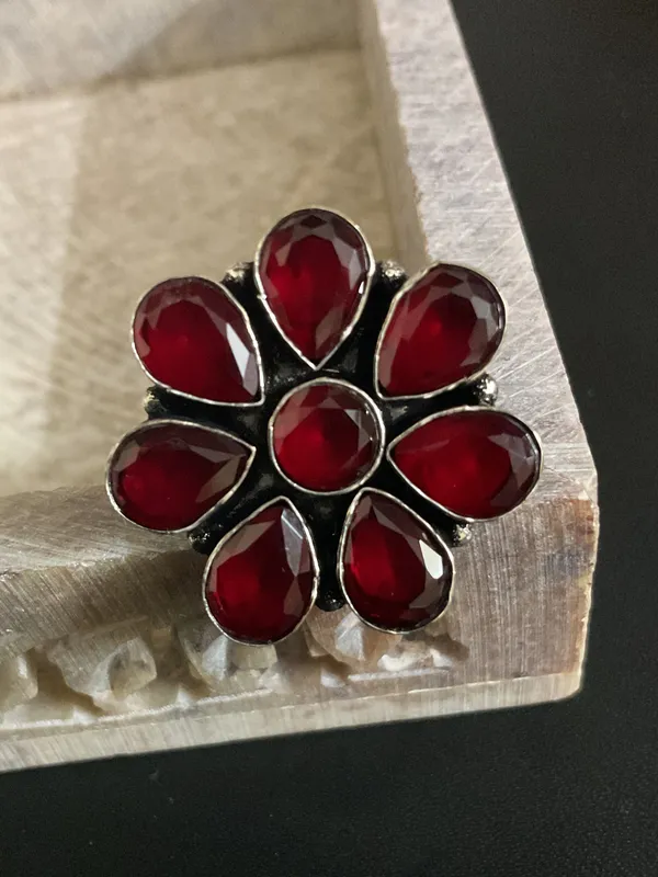 Nandini_Flower_Silver_Plated_Red_Ring