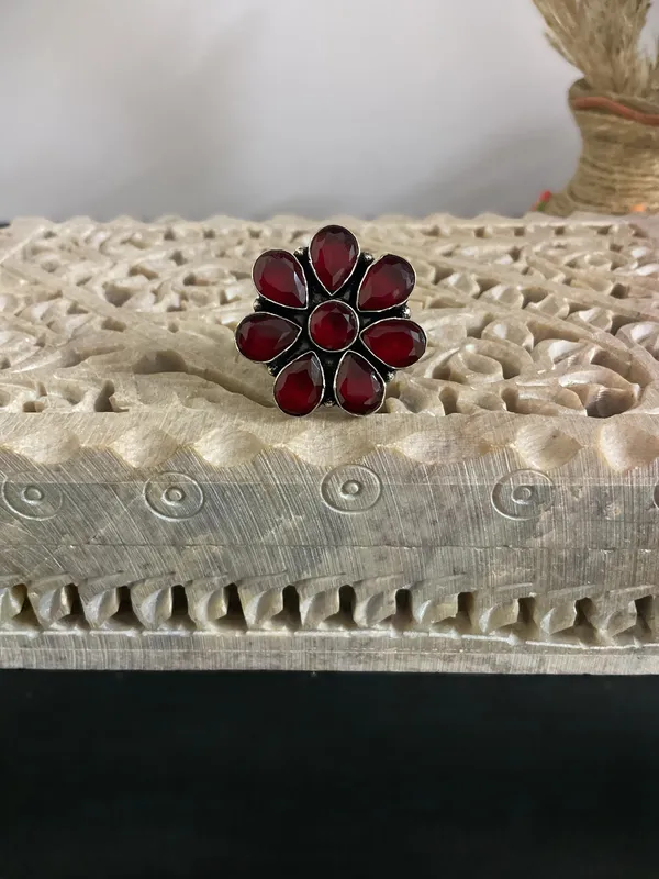 Nandini_Flower_Silver_Plated_Red_Ring