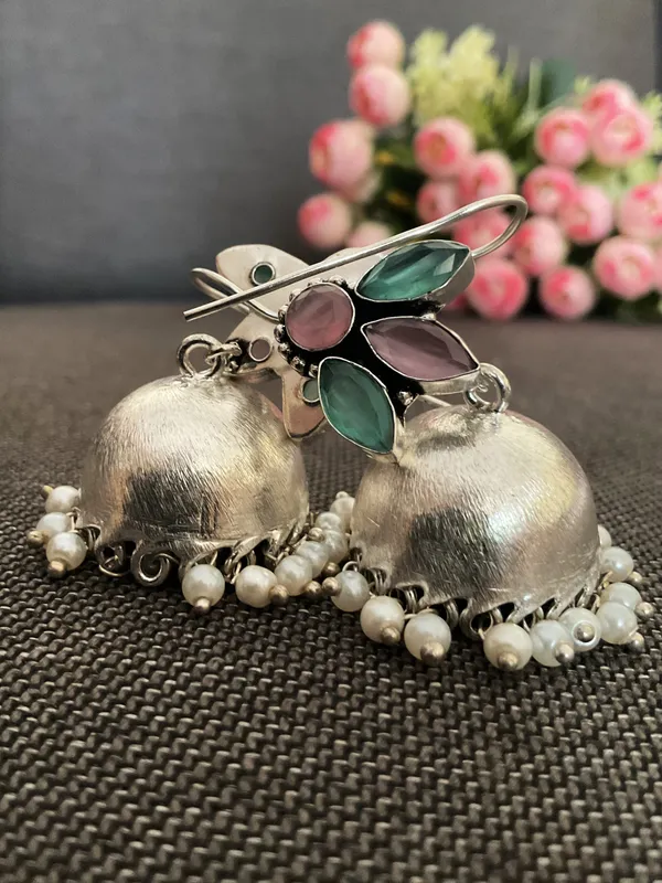 Mohati_Jaipur_Siyona_925_Silver_Plated_Mint_Pink_Stone_Pearl_Jhumka_Earrings