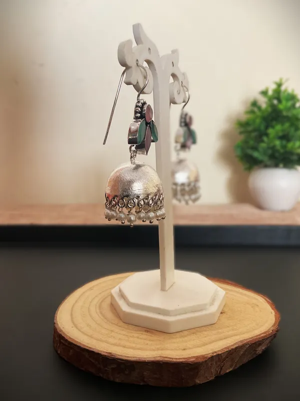 Mohati_Jaipur_Siyona_925_Silver_Plated_Mint_Pink_Stone_Pearl_Jhumka_Earrings