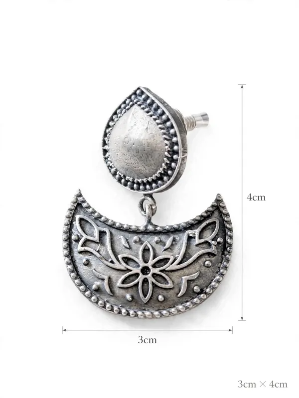 Noor_-_Half_Moon_Oxidized_Silver_Earrings_|_Vintage_Floral_Danglers_by_Mohati