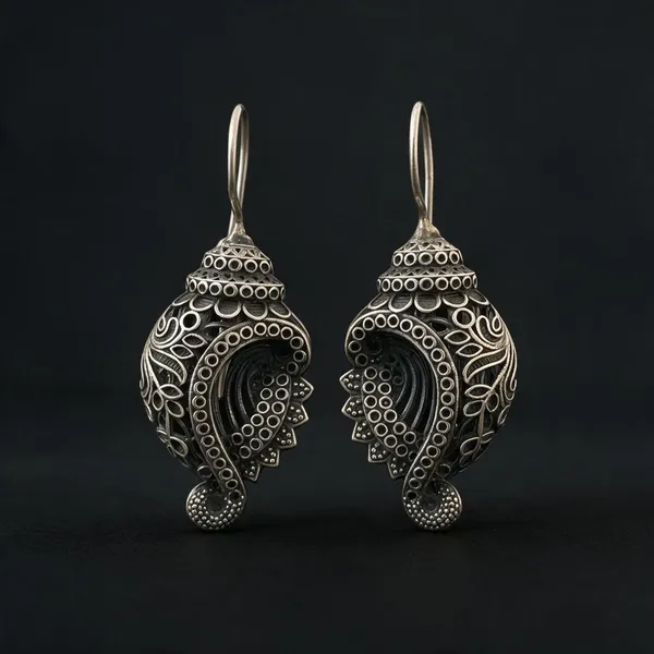 Shankh_Hook_Silver_Plated_Earrings