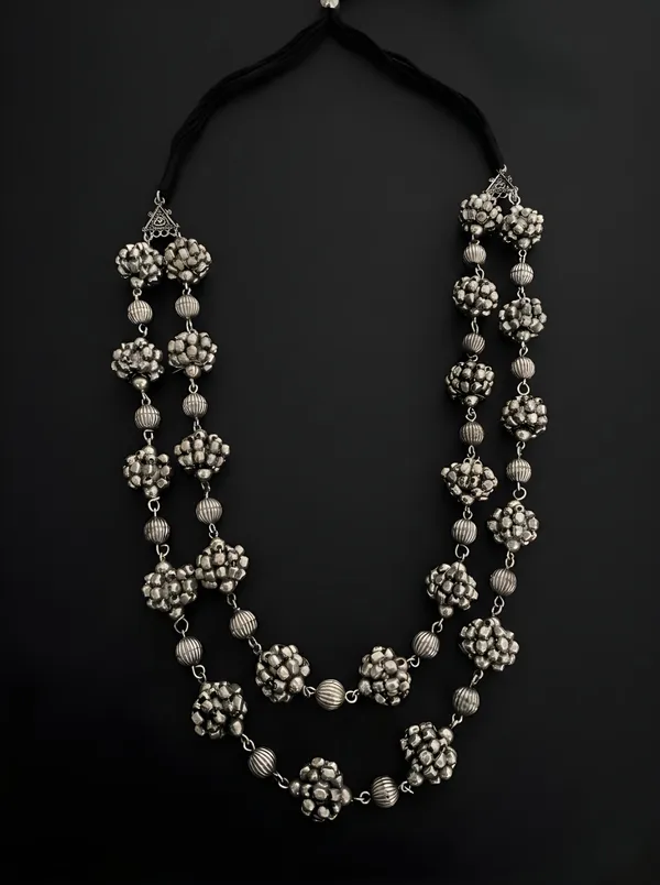 Ekarshi_Silver_Plated_Ball_Double_Layer_Necklace