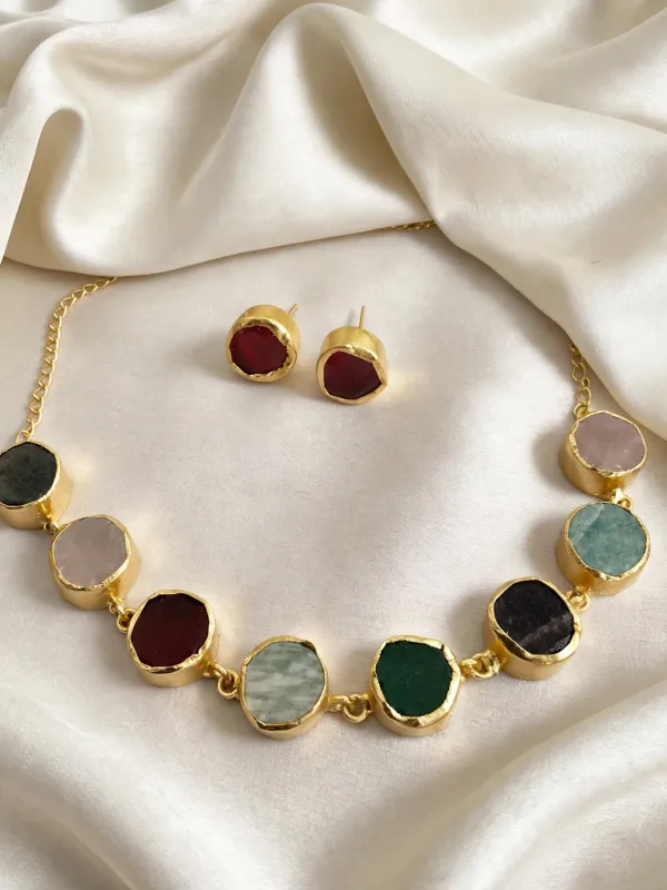 Seirra_Gold_Plated_Multicoloured_Semiprecious_Stone_Choker_Cum_Necklace_Set