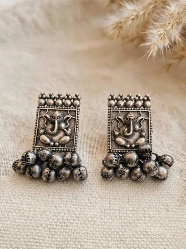 Vakratundaya_Silver_Plated_Ghungroo_Stud_Earrings