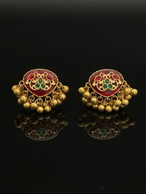 Maahita_Red_Monalisa_Stone_Ghungroo_Gold_Plated_Stud_Earring