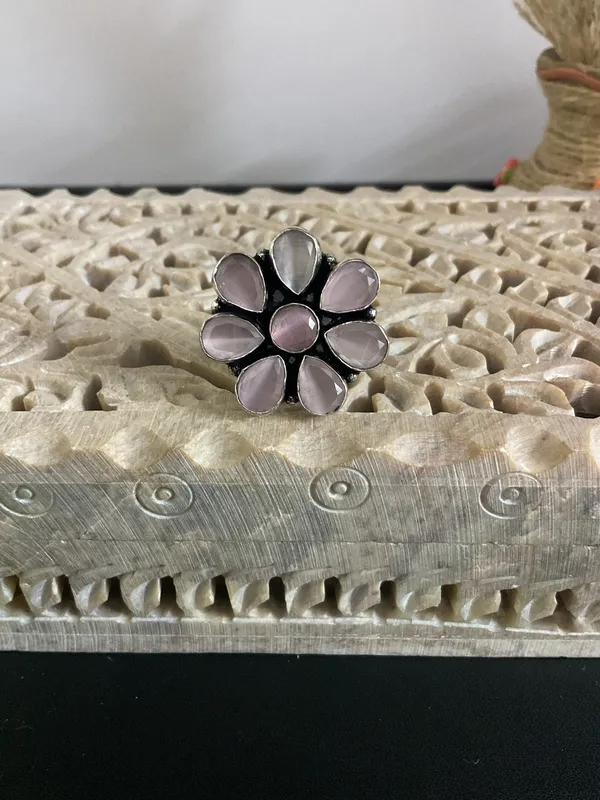 Nandini_Flower_Silver_Plated_Pink_Ring