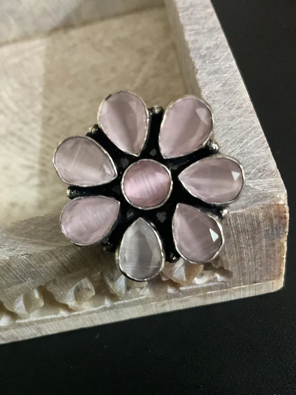 Nandini_Flower_Silver_Plated_Pink_Ring