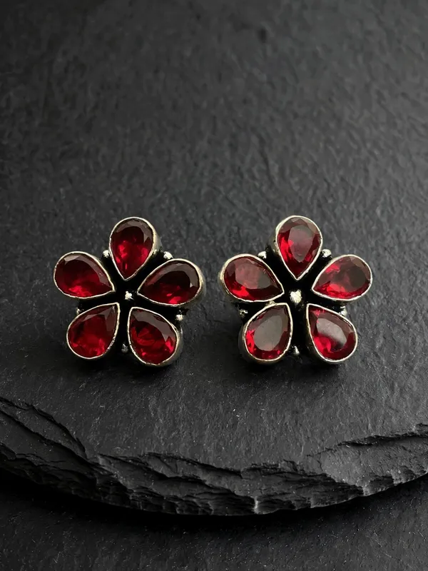 Aster_Flower_Silver_Plated_Ruby_Studs