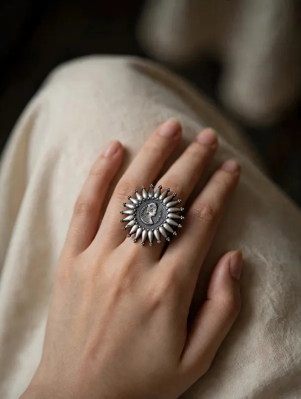 Harini_Oxidised_Silver_Sunburst_Statement_Ring