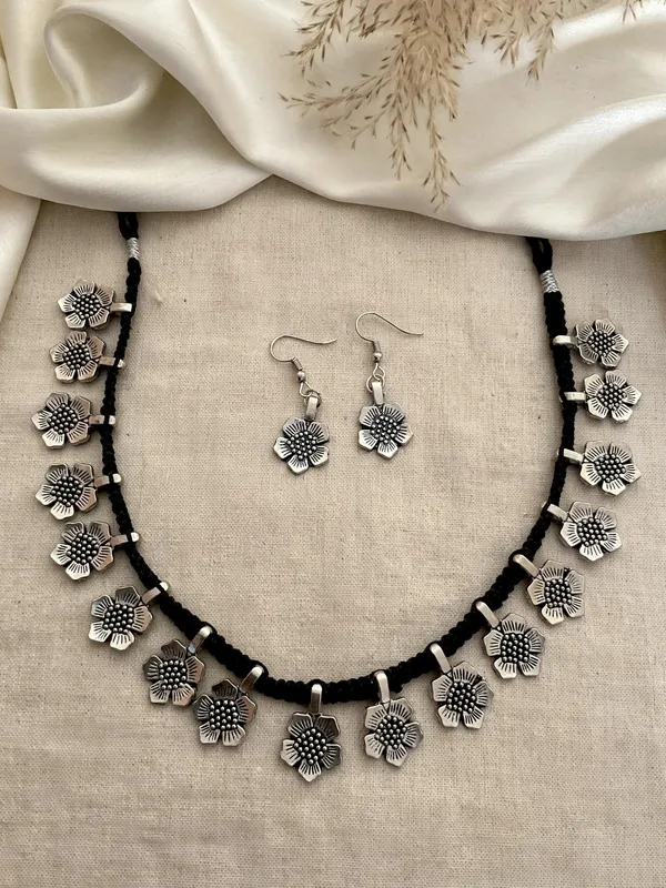Dhara_Oxidized_Flower_Thread_Necklace_Set