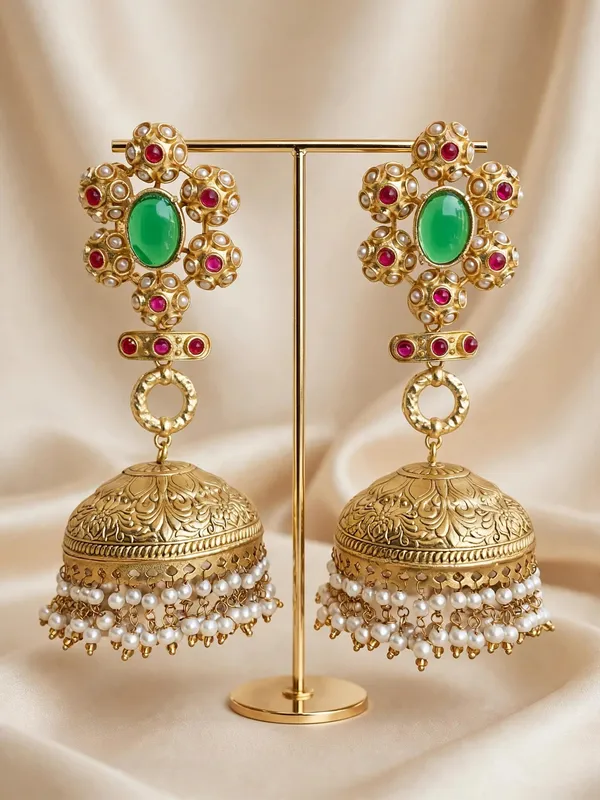 Kanthee_Green_Chittaai_Gold_Plated_Big_Jhumkas