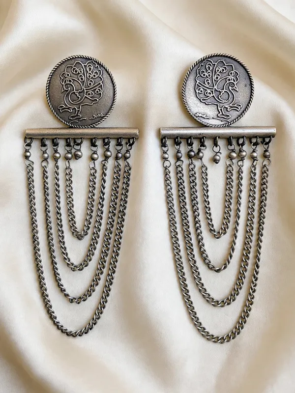Chahak_Bird_Chain_Silver_Plated_Dangler_Earring