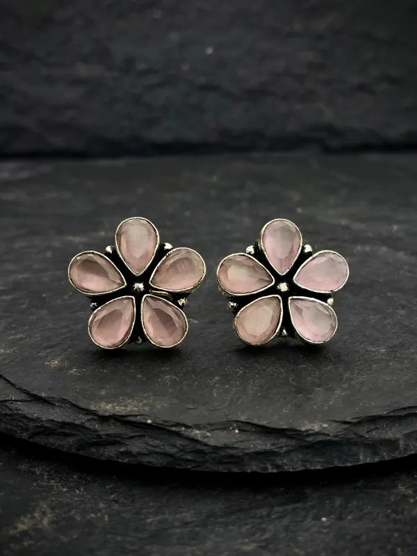 Aster_Flower_Silver_Plated_Pink_Studs_Earring
