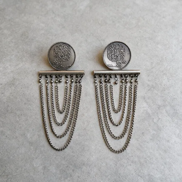 Chahak_Bird_Chain_Silver_Plated_Dangler_Earring