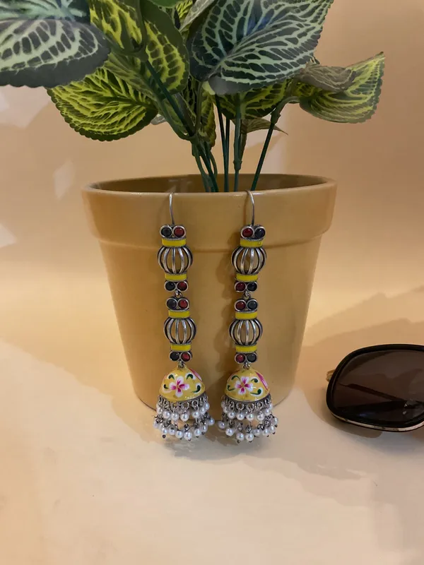 Kesar_Hand-Painted_Meenakari_Jhumka_Earrings_With_Bead_Droplets