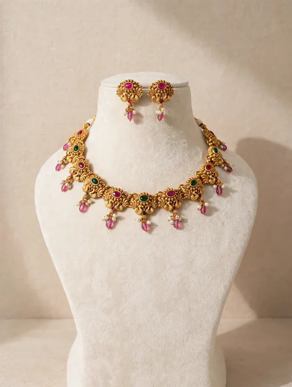 Sabaa_Gold-Plated_Temple_Stone_&_Pearl_Necklace_Set