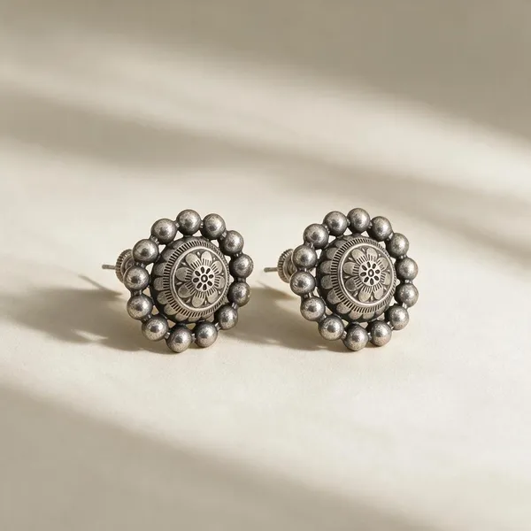 Kailaashi_Circular_Silver_Look_Stud_Earring