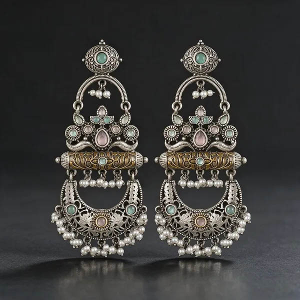 Kabini_Dual_Tone_Pink-Mint_Silver_Long_Chandbali_Earrings
