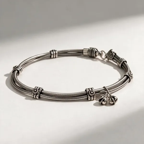 Tvarika_Double_Layer_Silver_Plated_Pair_Of_Anklets