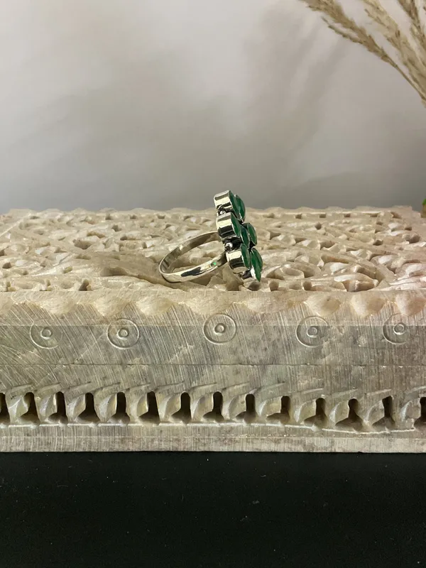 Nandini_Flower_Silver_Plated_Green_Ring