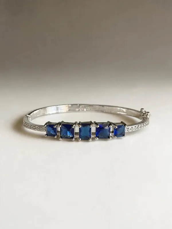 Zivara_Ad_Blue_Square_Stone_Microplated_Openable_Bracelet_Cuff
