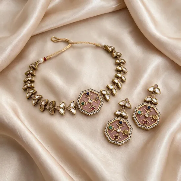 Subarna_Gold-Toned_Multicolour_Sleek_Choker_Necklace_Set