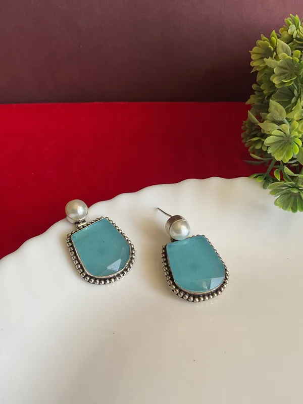 Celestia_-_Aqua_Stone_with_Pearl_Silver_Plated_Earrings