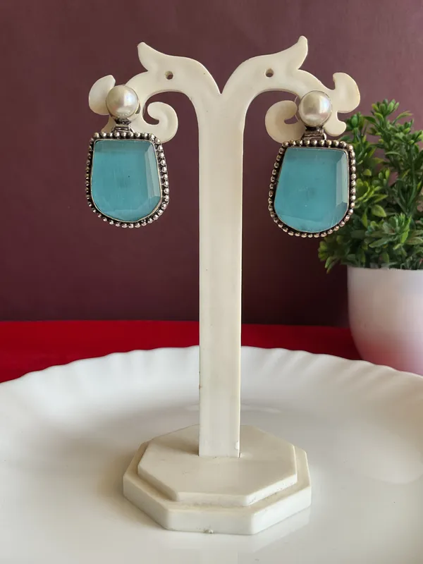 Celestia_-_Aqua_Stone_with_Pearl_Silver_Plated_Earrings