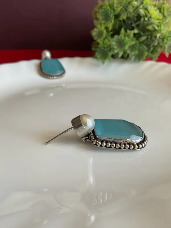 Celestia_-_Aqua_Stone_with_Pearl_Silver_Plated_Earrings