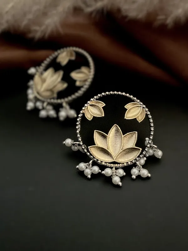 Vidushi_-_Lotus_Gold_Silver_Plated_Pearl_Earrings
