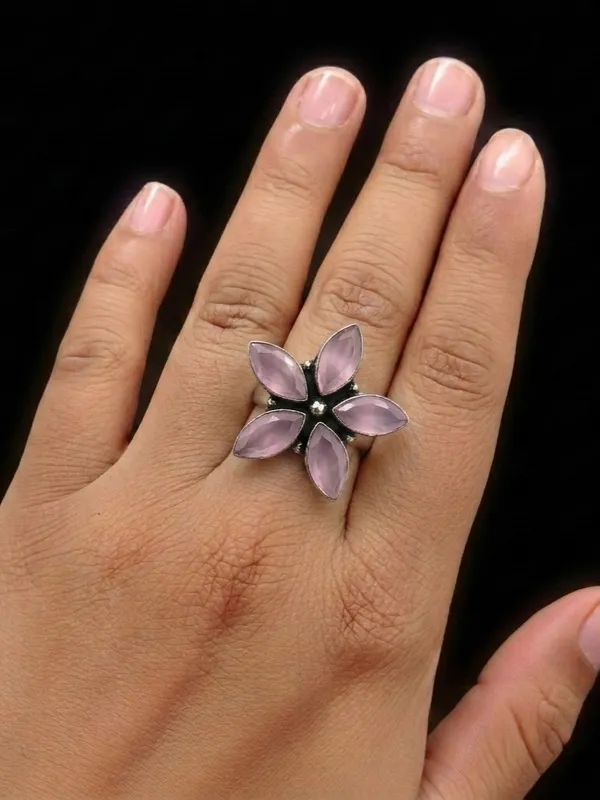 Padma_5_Leaves_Pink_Stone_Silver_Plated_Flower_Ring