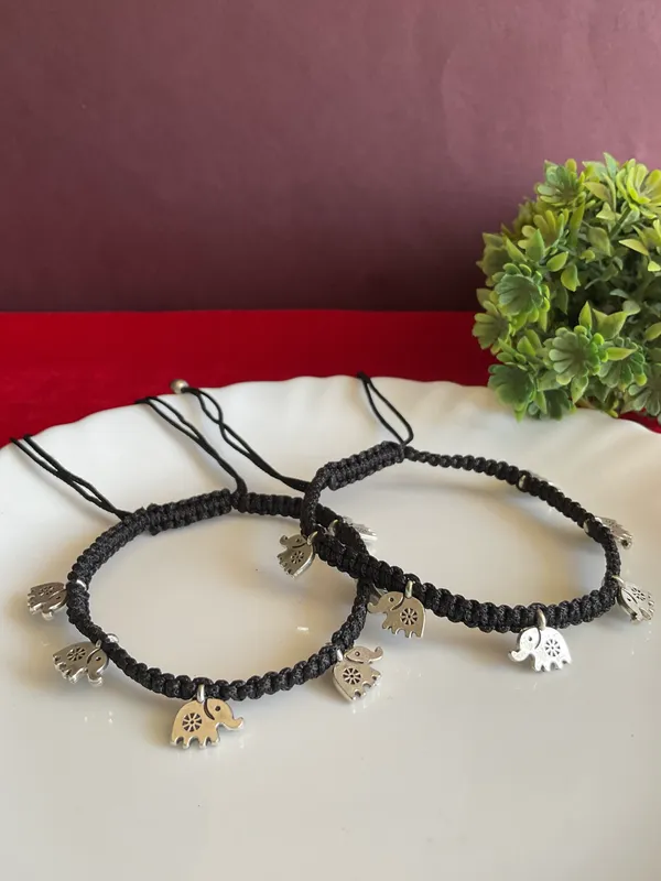Veena_Black_Thread_Elephant_Charm_Macrame_Anklet_Pair_For_Women