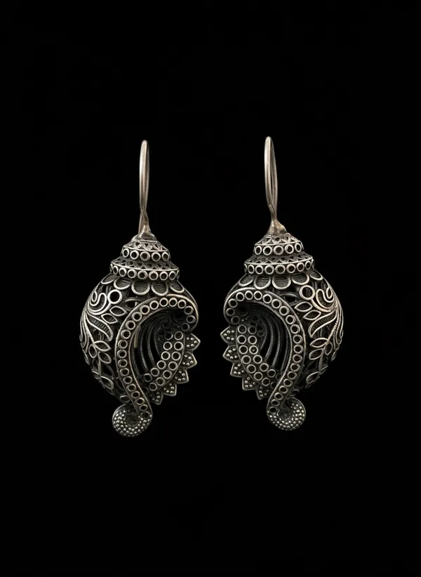 Shankh_Hook_Silver_Plated_Earrings