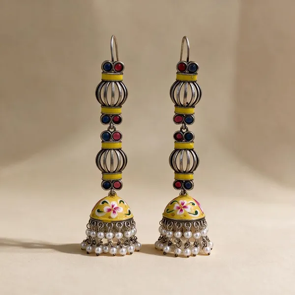 Kesar_Hand-Painted_Meenakari_Jhumka_Earrings_With_Bead_Droplets