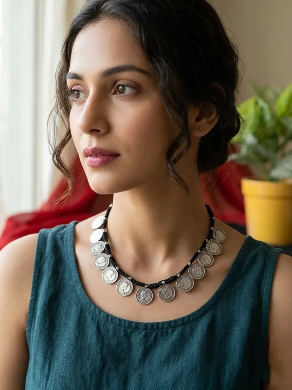 Chhavi_Handmade_Macrame_Silver_Coin_Necklace
