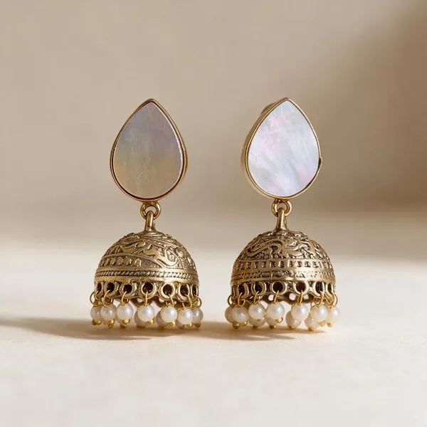 Tisca_Natural_Mop_Antique_Gold_Plated_Small_Jhumkis