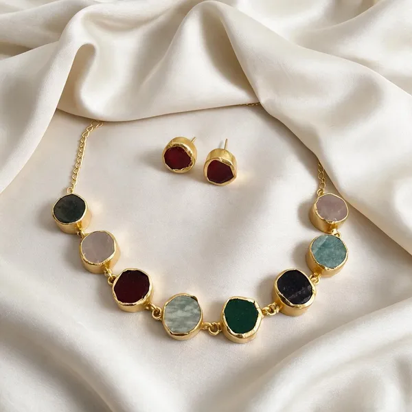 Seirra_Gold_Plated_Multicoloured_Semiprecious_Stone_Choker_Cum_Necklace_Set